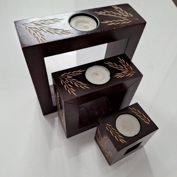 Wood Nestled Candle Holders - Picture 1 of 5